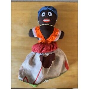 Handmade Jamaican Black Rag Doll With Stitched Face And Jewelry 15" Flip Doll